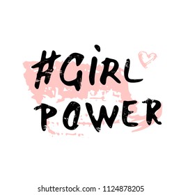 Girl Power grunge composition isolated on white background. Handwritten textured lettering. Vector illustration.