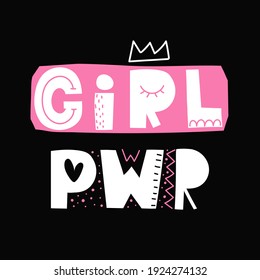 girl power. hand drawing lettering. Flat vector illustration for kids. baby design for cards, prints 