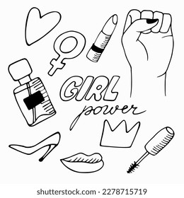 girl power. Hand drawn, doodle, feminism