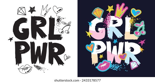 Girl power. Hand drawn doodle lettering poster art quote. T-shirt design, mug print, art print fot clothes.