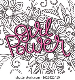 Girl Power hand drawn lettering. Feminism quote and woman motivational slogan. Isolated on white background. Vector illustration. Perfect for prints, t-shirts, cards and posters