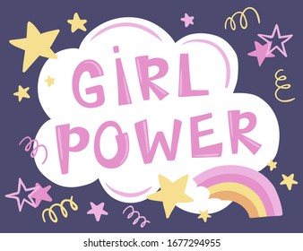 Girl Power hand drawn lettering. Vector illustration. Feminism slogan in cartoon style. Women motivation.