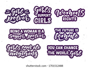 Girl power hand drawn lettering set.  Vector illustration.