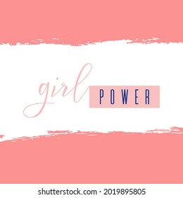 Girl Power hand drawn letteringe badge. Watercolor paint pink design element. Vector sign of feminism movement, gender equality. Ink dry brush stroke, stain, blot, splatter, splash texture background.