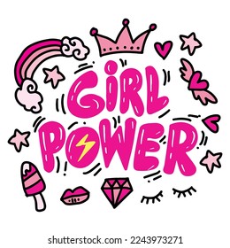 Girl power, hand lettering. Slogan concept.