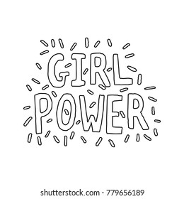 Girl Power Hand Lettering Vector Black Outline on White Background Coloring Page