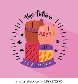 Girl power hands fists up design of Woman empowerment female feminism and rights theme Vector illustration