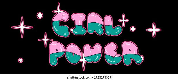 Girl power handwritten inscription in rounded font. Hand lettering of feminist slogan, phrase or quote. Modern vector illustration for t-shirt print, sticker or patch.