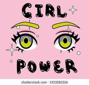 Girl power handwritten inscription in rounded font. Hand lettering of feminist slogan, phrase or quote. Modern vector illustration for t-shirt print, sticker or patch.