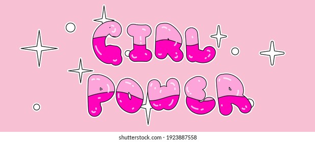 Girl power handwritten inscription in rounded font. Hand lettering of feminist slogan, phrase or quote. Modern vector illustration for t-shirt print, sticker or patch.