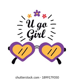 Girl power hearts glasses design of Woman empowerment female feminism and rights theme Vector illustration