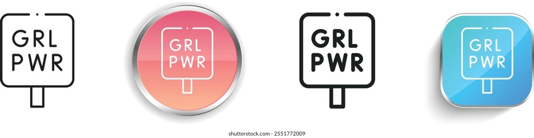 girl power icon. Thin Linear, Regular and Button Style Design Isolated On White Background