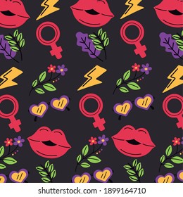 Girl power icons background design of Woman empowerment female feminism and rights theme Vector illustration