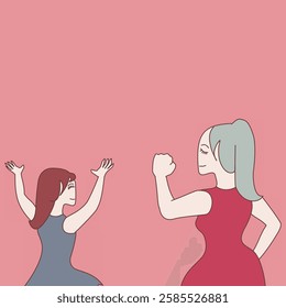 Girl and Women’s Power Illustration on Pink Background 