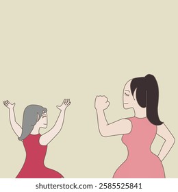 Girl and Women’s Power Illustration on Vanilla Background 