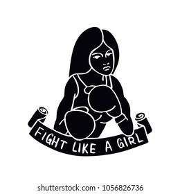 girl power illustration traditional tattoo flash "fight like a girl"