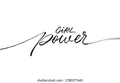 Girl Power ink pen vector lettering. Feminism slogan with hand drawn lettering girl power. Woman motivational slogan. Vector calligraphic illustration of feminist movement. Modern design for t shirt