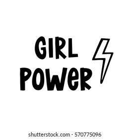 Girl power. The inscription  hand-drawing with lightning of  ink on a white background. Vector Image. It can be used for website design, article, phone case, poster, t-shirt, mug etc.