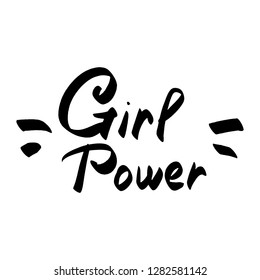 Girl power inscription handwritten, GRL PWR hand lettering. Feminist slogan, phrase or quote. Modern vector illustration for t-shirt, sweatshirt or other apparel