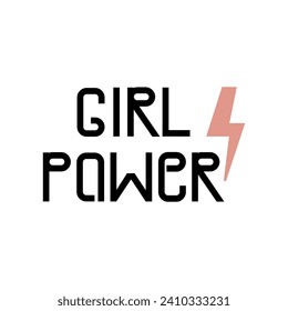 Girl power. Inscription with lightning on a white background. Good for website design, article, t-shirt, phone case, etc.Vector image.