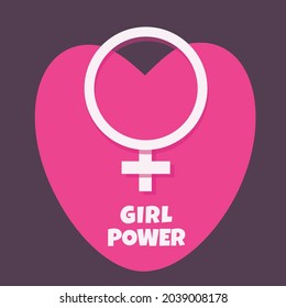 Girl power inspiration phrase and heart shape with woman icon in the middle of it on then background. Feminism quote Woman feminist world motivational slogan or saying. Fashion Print Design elements