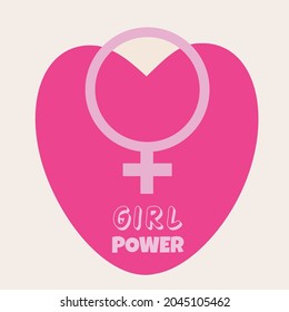 Girl power inspiration phrase and heart shape with woman icon in the middle of it on then background. Feminism quote Woman feminist world motivational slogan or saying. Fashion Print Design elements