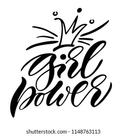 Girl power. Isolated vector, calligraphic phrase. Hand calligraphy. Modern design for logo, prints, photo overlays, t-shirts, posters, greeting card. Feminist motivational slogan