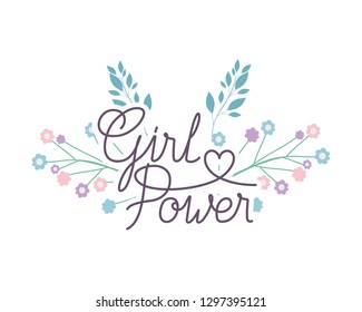 girl power label with flower isolated icon