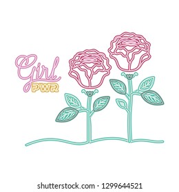 girl power label with pink isolated icon