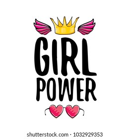 girl power label or sticker with calligraphic text isolated on white background. woman feminism concept illustration with slogan.