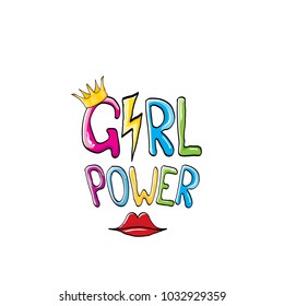 girl power label or sticker with calligraphic text isolated on white background. woman feminism concept illustration with slogan.