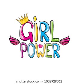 girl power label or sticker with calligraphic text isolated on white background. woman feminism concept illustration with slogan.