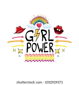 girl power label or sticker with calligraphic text isolated on white background. woman feminism concept illustration with slogan.