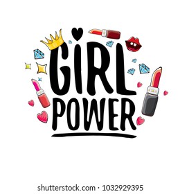 girl power label or sticker with calligraphic text isolated on white background. woman feminism concept illustration with slogan.