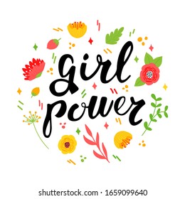 Girl power lettering concept. Feminist slogan. Print for poster or clothes design. Vector illustration. 