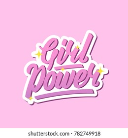 Girl Power Lettering.  Cute card with bright graphic slogan. Pinl background