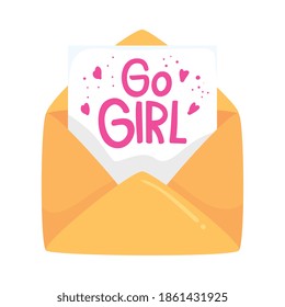 girl power lettering in envelope mail vector illustration design