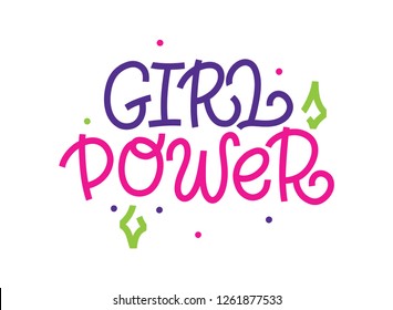 Girl power. Lettering handdrawn illustration, print. Symbol of feminism for printing. Isolated background.  Woman motivational slogan. Feminism quote made in vector. Feminine concept.