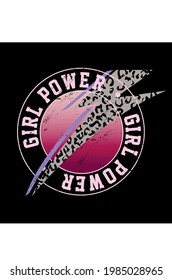 girl power lettering with lightning vintage illustration for printed apparels 