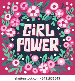 Girl power lettering poster with flower