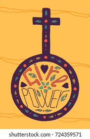 Girl power lettering. Stock vector illustration of hand drawn phrase quote for woman rights and feminism protest campaign.