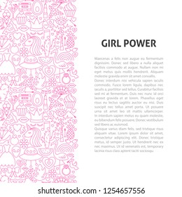 Girl Power Line Pattern Concept. Vector Illustration of Outline Design.