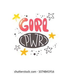 Girl Power. Logo, icon and label for your design. Lettering. Woman motivational slogan. Hand drawn vector illustration. Can be used for bag, sticker, t-shirt, poster, badge, card, poster, banner.