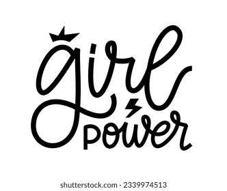 GIRL POWER logo quote. Girl power word. Trendy graphic design with text girl power and lightning bolt. Vector illustration Text Design print for t shirt, tee, pin label, sticker, poster, card, banner