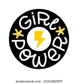 GIRL POWER logo stamp quote. Girl power word. Trendy graphic design with text girl power and lightning bolt. Vector illustration Design print for t shirt, tee, pin label, sticker, poster, card, banner