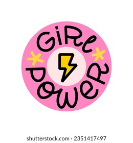 GIRL POWER logo stamp quote. Girl power word. Trendy graphic design with text girl power and lightning bolt. Vector illustration Design print for t shirt, tee, pin label, sticker, poster, card, banner