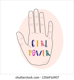 Girl power Me too vector illustration concept.  Palm with Lettering Phrase Inscription Text.