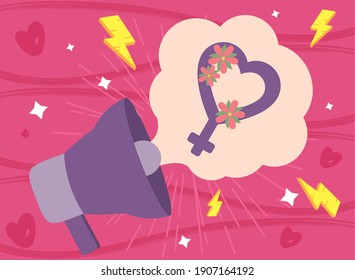 Girl power megaphone with heart gender design of woman empowerment female feminism and rights theme Vector illustration