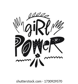 Girl Power modern typography lettering. Black color vector illustration isolated on white background. Design for banner, poster, card and print.