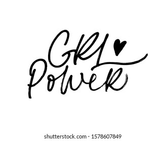 Girl power motivational quote. Hand drawn modern vector calligraphy. Dry brush texture, linear style lettering. GRL PWR - feminist slogan, phrase or quote. Isolated on white background. 